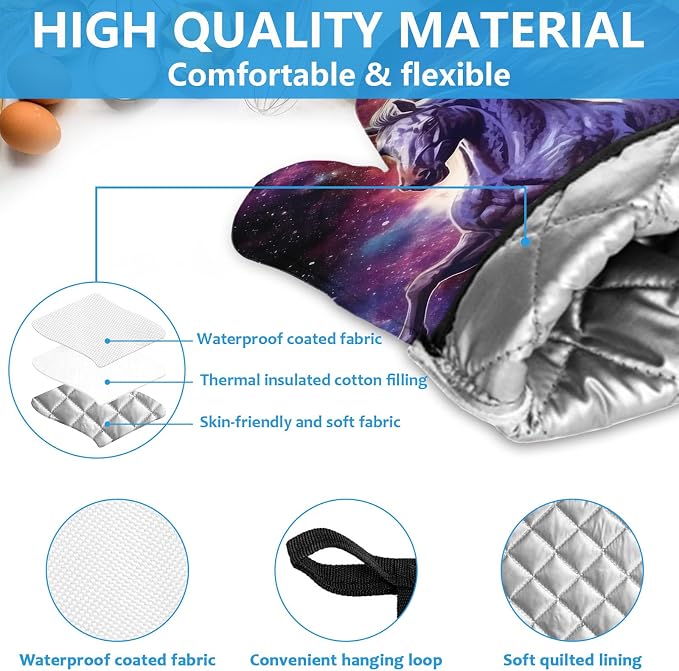 Horse Purple Galaxy Space Oven Mitts and Pot Holders Sets Heat Resistant 4Pcs - Image 3