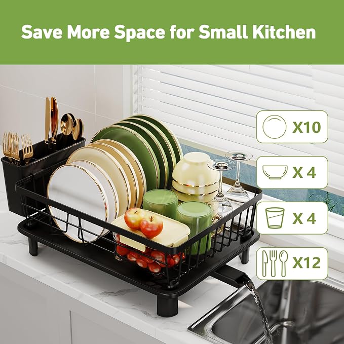 Dish Drainer Rack with Drip Tray, Sink Dish Drainer with Drainage Spout - Image 5