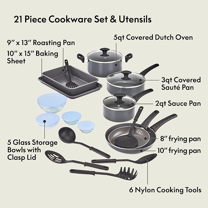 bella Cookware Set with Glass Lids with Nonstick, PFOA Free and Scratch - Image 3