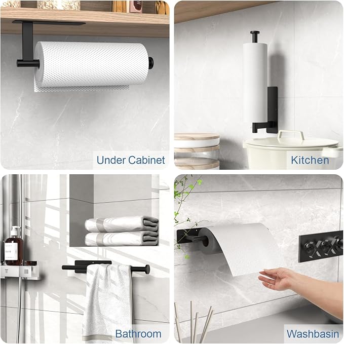 CUXIXA Paper Towel Holder Under Cabinet, Upgraded Self Adhesive Paper Towel - Image 2