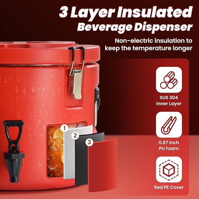 20L/5Gal Insulated Beverage Dispenser, Ice & Hot Drink Dispenser - Image 3