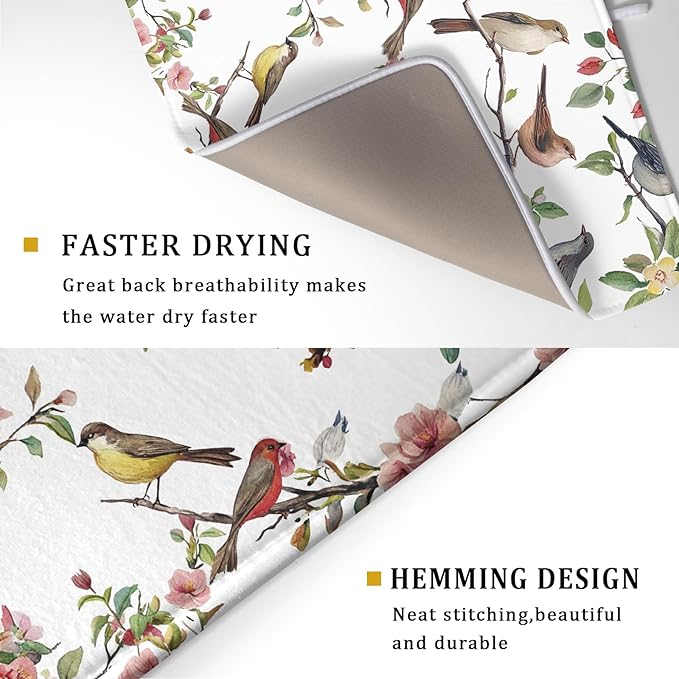 Spring Dish Drying Mat for Kitchen Counter Cute Birds Summer Holiday Microfiber - Image 3