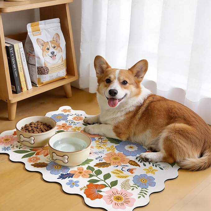 LOKHOM Scalloped Floral Dish Drying Mat, Cuttable Hide Stain Non-slip Drying Mat - Image 5