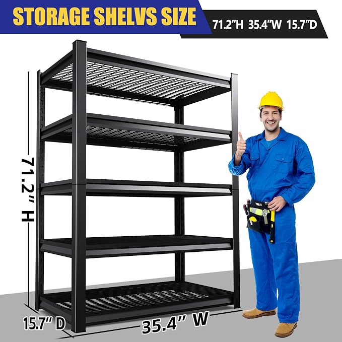 71"H Garage Shelving-3000LBS 5 Tier Storage Shelves, Adjustable Heavy Duty - Image 3