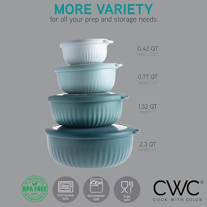 COOK WITH COLOR Prep Bowls with Lids- Wide and Deep Nesting Plastic Small - Image 2