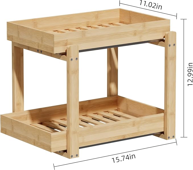 APRTAT 2 Pack Under Sink Organizer, Bamboo Wooden 2-Tier Pull-Out Storage - Image 5