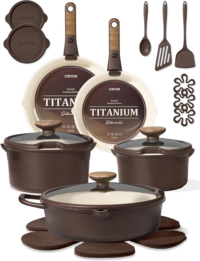 CAROTE 22Pcs Titanium Cookware Set, Pots and Pans Set Non Stick, Kitchen by CAROTE