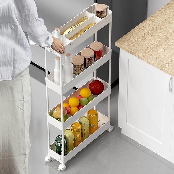 SPACELEAD Slim Storage Cart 4 Tier, Bathroom Organizer Rolling Utility - Image 2