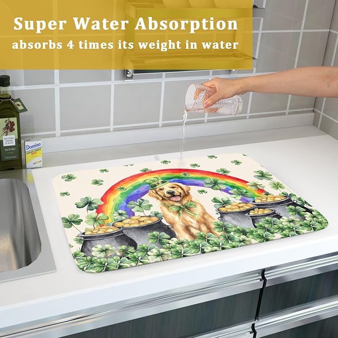 Funny Dog Dish Drying Mats for Kitchen Countertop Large Microfiber Absorbent - Image 7