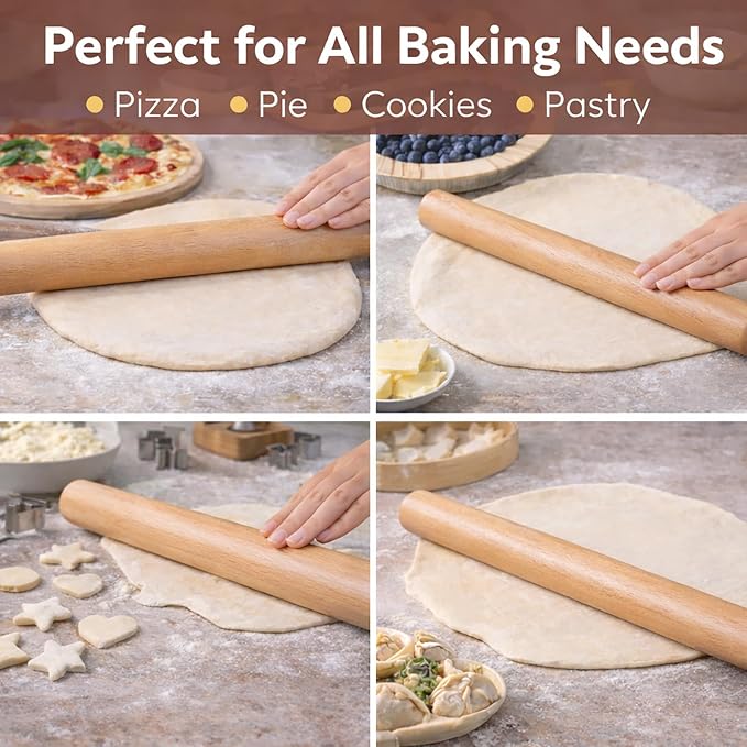 17 Inch French Rolling Pin, Wooden Dough Roller - Image 3