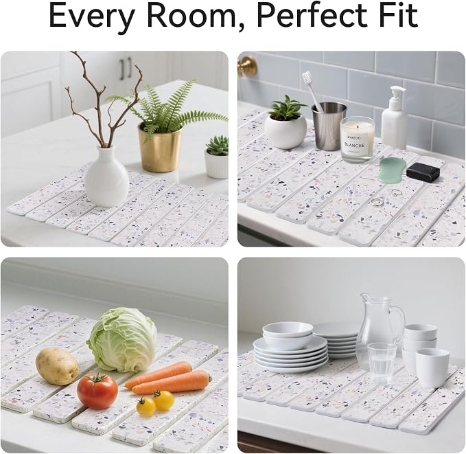 Stone Drying Mat for Kitchen Counter, 24 x 16 inches, Fast Drying Collapsible - Image 3