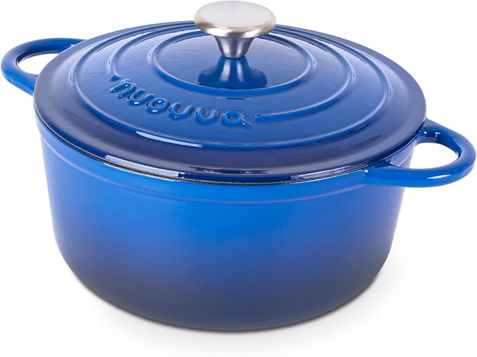 Cast Iron Pot with Lid – Non-Stick Ovenproof Enamelled Casserole Pot, Oven Safe by Nuovva