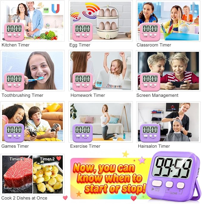 Antonki 2 Pack Digital Timer for Kids, Magnetic Countdown Kitchen Timers for - Image 7