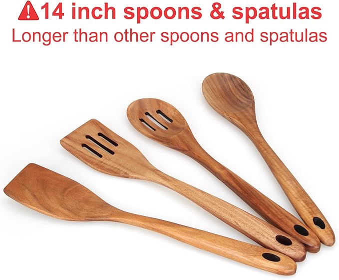 4-Piece 14" Large Acacia Wood Utensils Set - Image 2