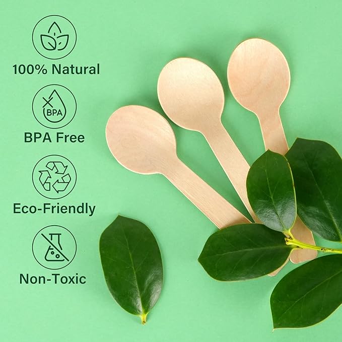 LotFancy Mini Wooden Spoons, 4 inch Length, Disposable Tasting Sampling Spoons - Image 3