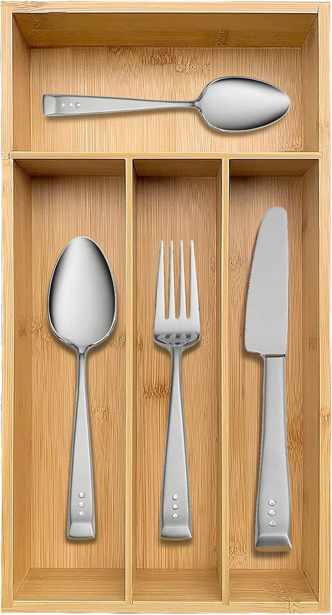 guiogc Bamboo Silverware Organizer, Kitchen Drawer Organizer by guiogc