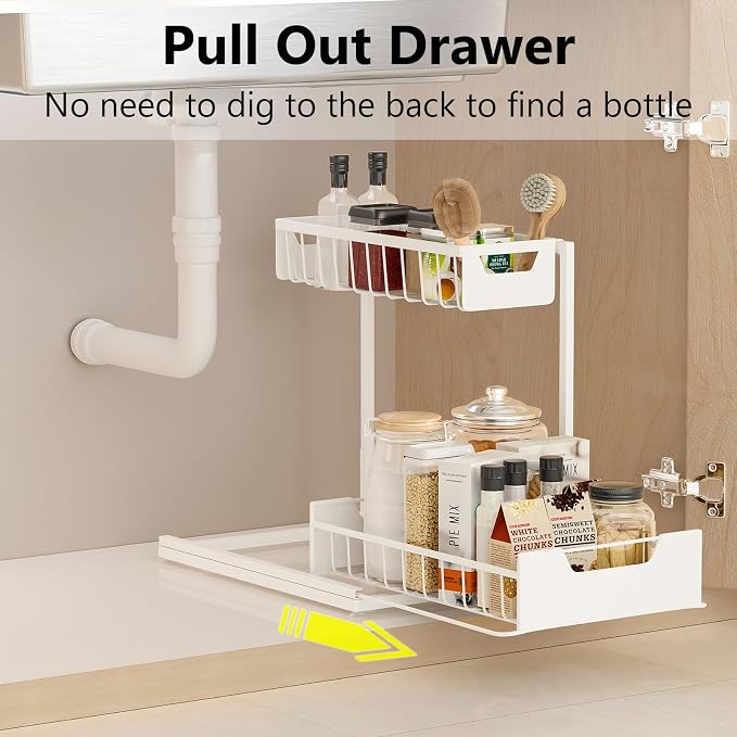 Ceetug Under Kitchen Sink Organizers and Storage Pull Out 2 Tier Metal Bathroom - Image 3