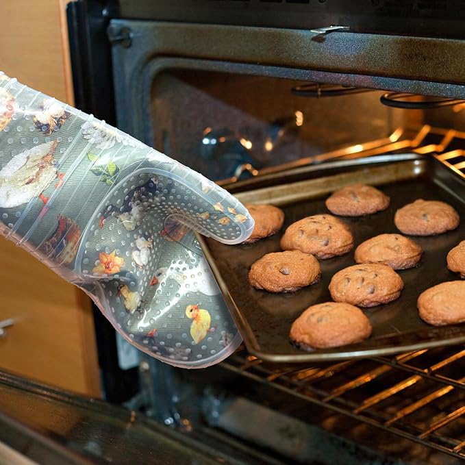 Oven Mitts Set of 2 with Transparent Clear Silicone Shell and Nice Duck - Image 3