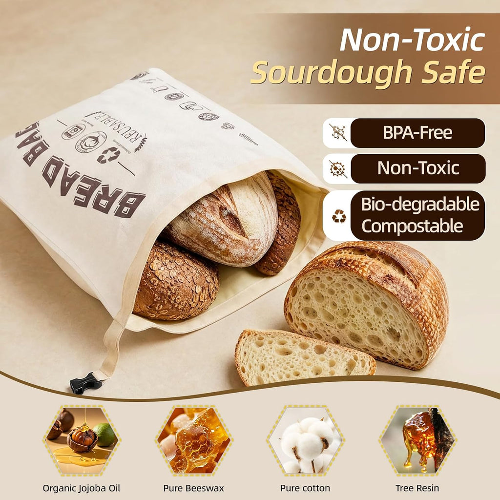 XL Beeswax Bread Bags for Homemade Sourdough,Set of 2