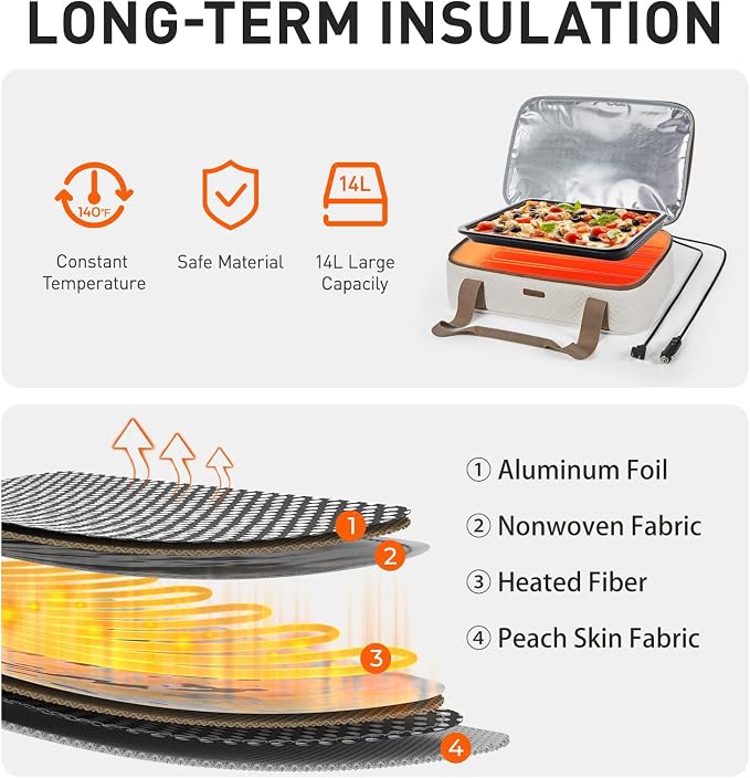 TOURIT Food Warmer Heated Casserole Carrier Electirc 12V 110V Portable Food - Image 3