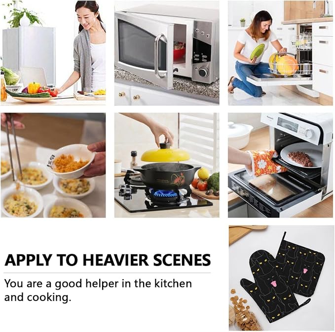Fun Black Cat Oven Mitts and Pot Holders Set of 4 Silicone Heat Resistant Oven - Image 8