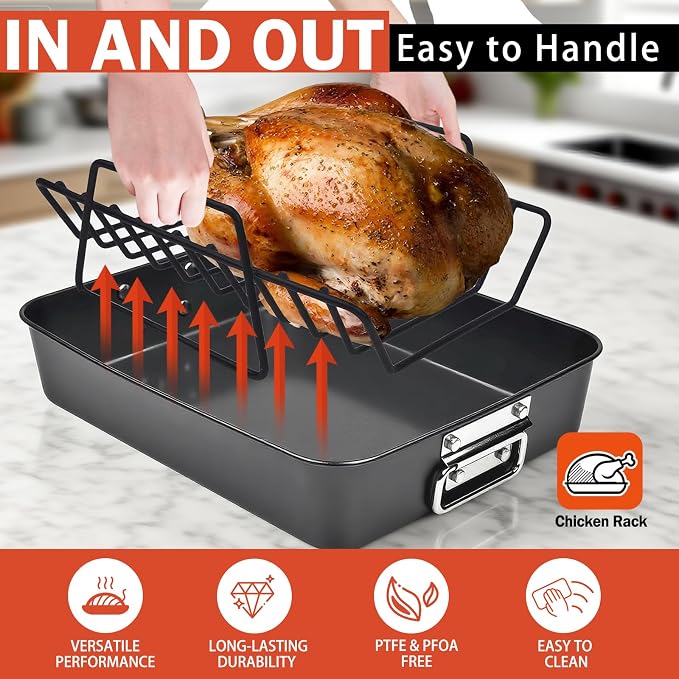 Roasting Rack for Turkey, Non-Stick Safe Coating Heavy-duty Turkey Rack for - Image 9