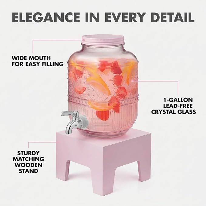 Beverage Dispenser 1 Gallon, Glass Drink Dispenser - Image 3