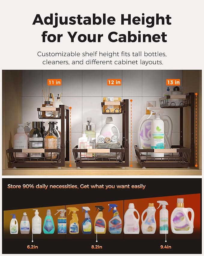 Sevenblue 3 Pack Under Sink Organizer, Height Adjustable Storage Shelves - Image 3