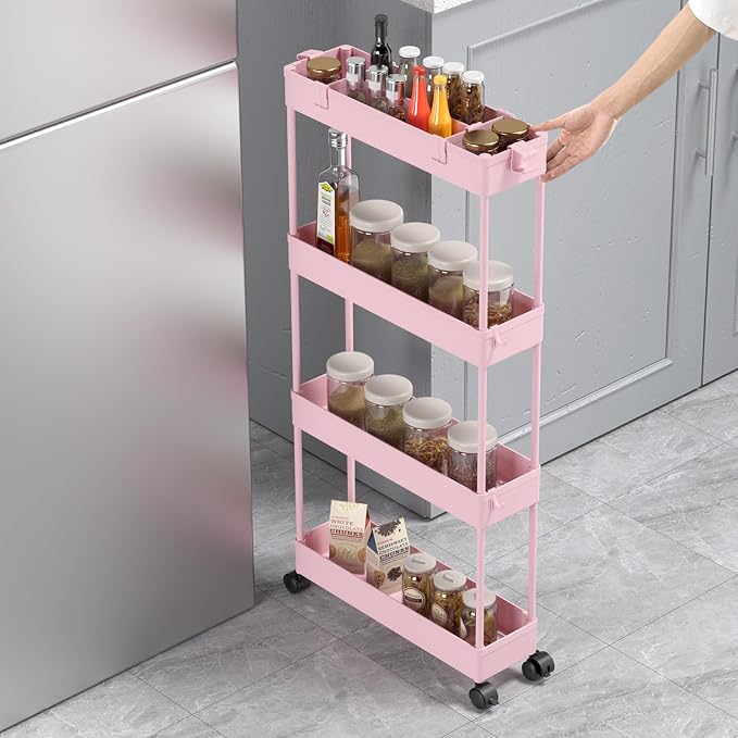 SPACELEAD Slim Storage Cart 4 Tier, Bathroom Organizer Rolling Utility - Image 4