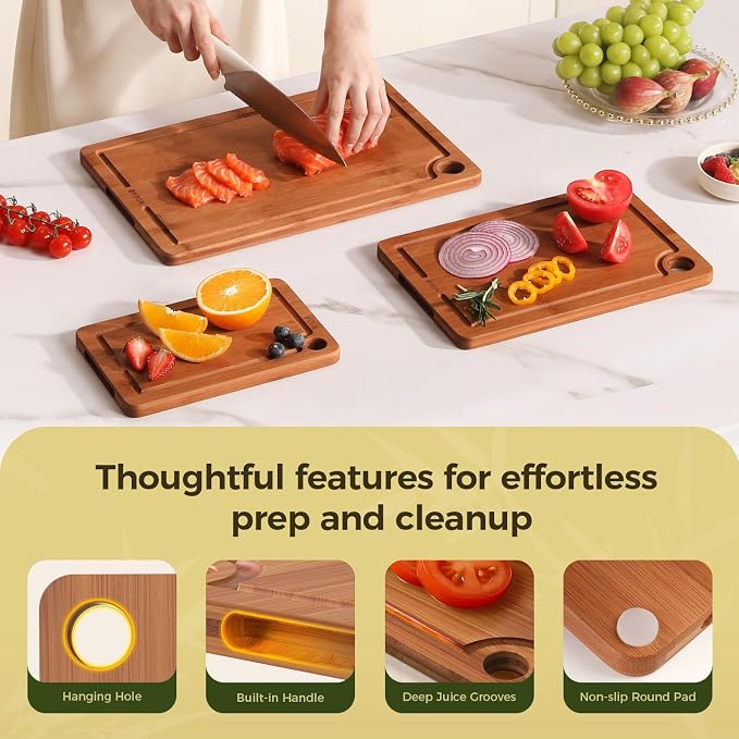 Bamboo Cutting Board for Kitchen – 3-Piece Wooden Boards - Image 5