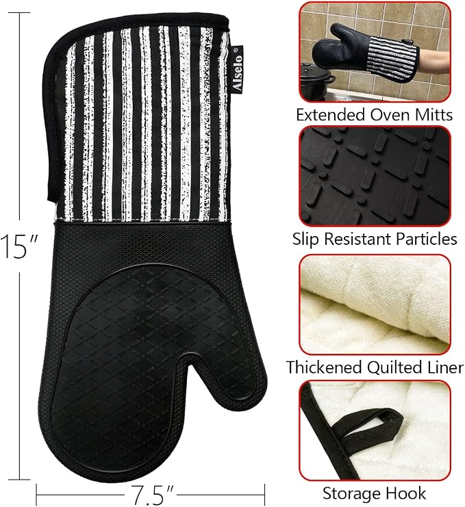 Alselo Silicone Oven Mitts Heat Resistant 932℉ - Image 3