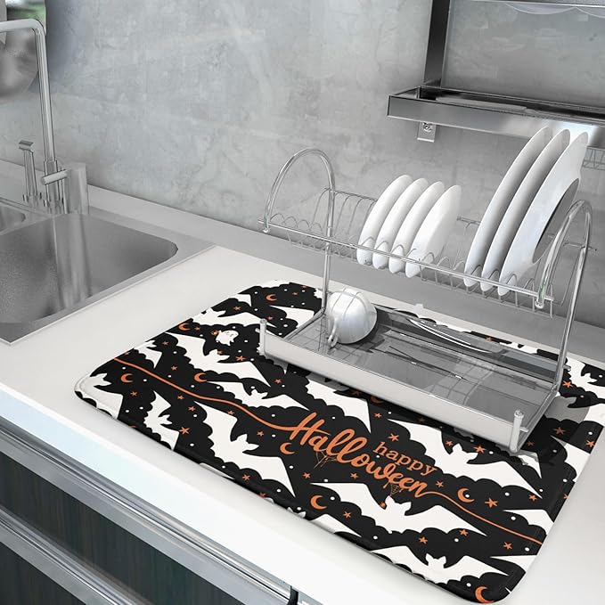 Halloween Drying Mats for Kitchen Counter 18”x24” Happy Halloween Spooky Bat - Image 5