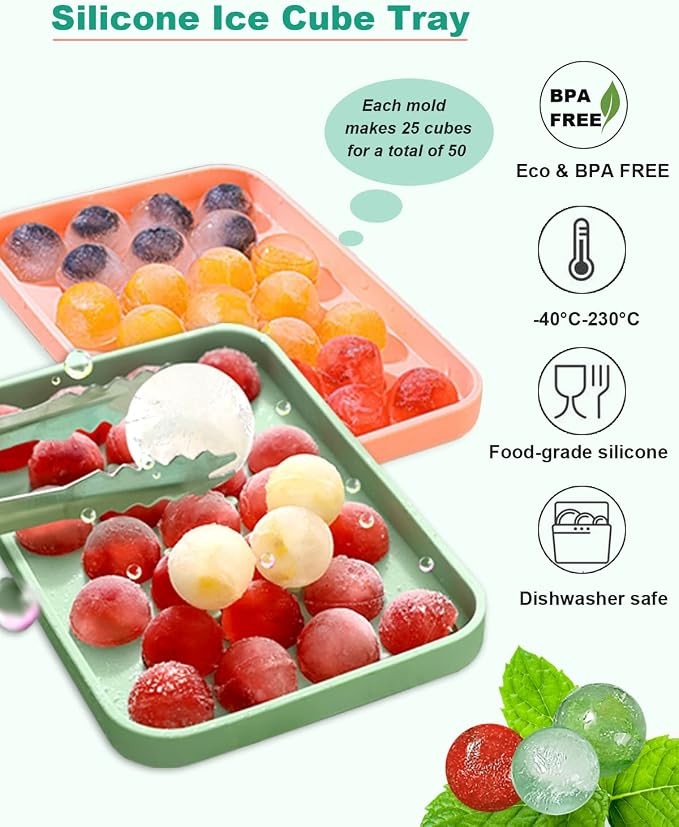 Silicone Ice Cube Molds 2 Pack, Round Ice Cube Tray Silicone - Image 2