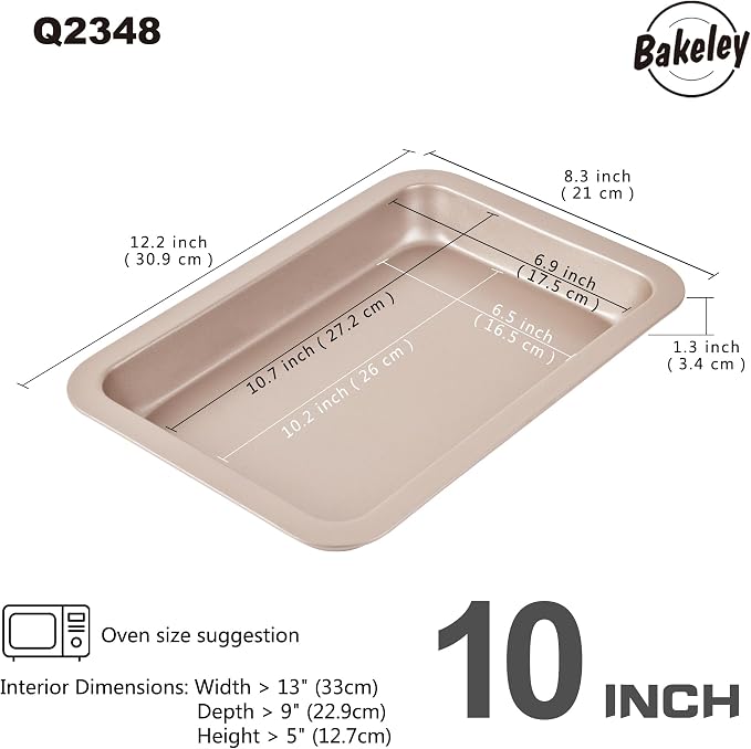 10-Inch Nonstick Shallow Cake Pan, Rectangle Bread Loaf Pan, Baking Sheet Set - Image 2