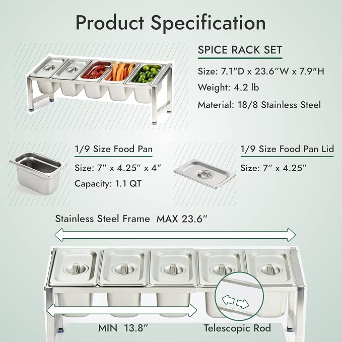 CURTA Expandable 18/8 Stainless Steel Spice Rack Set, NSF Certified, 1-Tier - Image 5