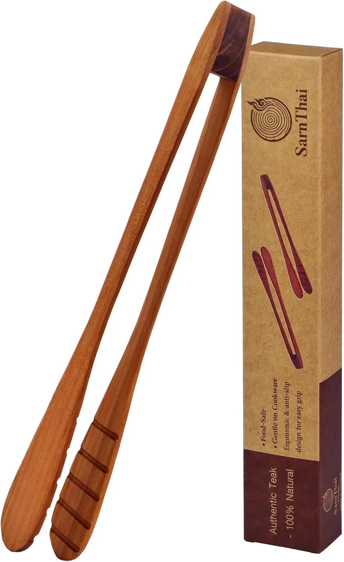 Teak Wood Toast Tongs – 12 Inches Long Wooden Toaster Tongs by Handmade