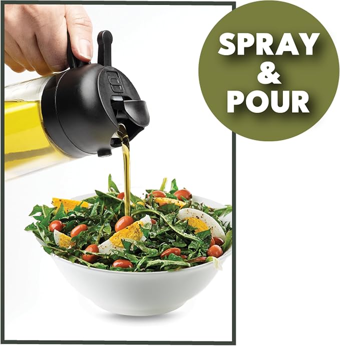 Olive Glow Cooking Oil Dispenser, 400 mL 2-in-1 Spray & Pour Glass Bottle - Image 6