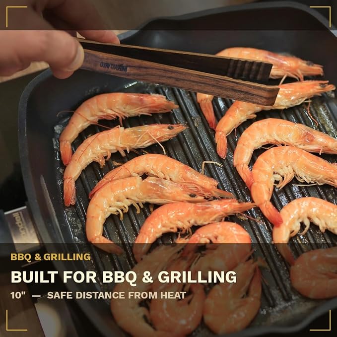 Dark Wood Toaster Tongs Set of 4 – 10 Inch Kitchen Tongs - Image 2