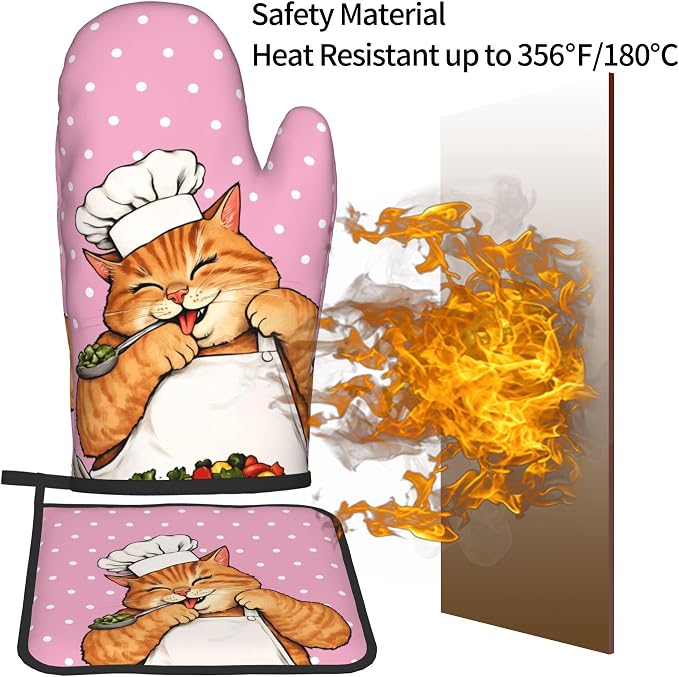 Cat Oven Mitts - Pink Oven Mitts and Pot Holders Sets of 2 Cute Kitten Cooker - Image 5
