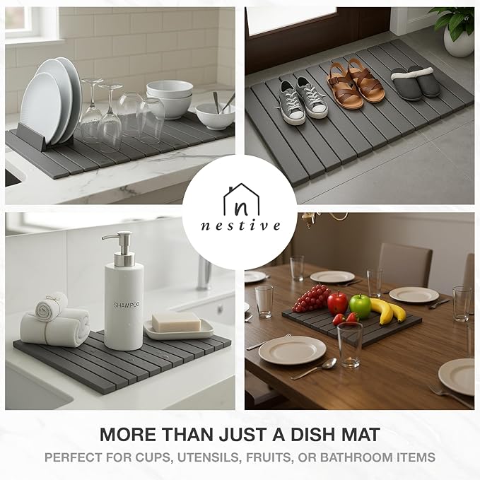 Large Stone Drying Mat for Kitchen Counter | 24"x16" | Fast Drying Collapsible - Image 6