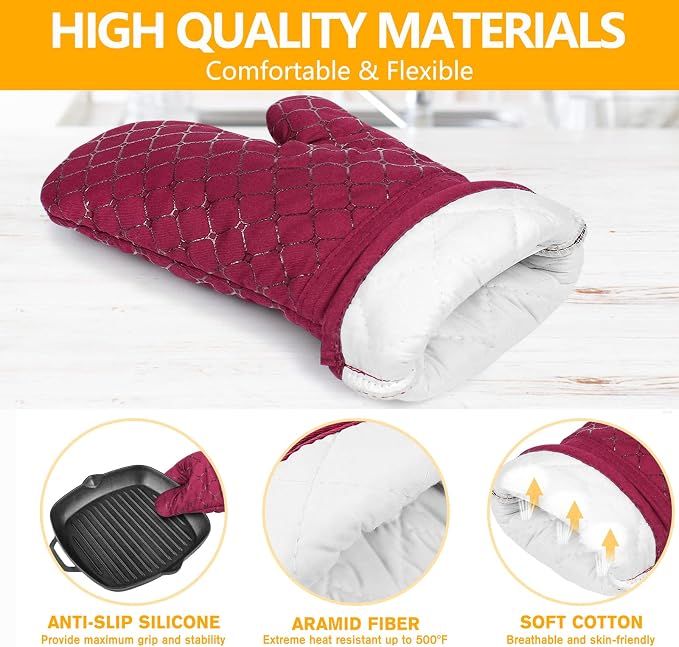 6 Pcs Oven Mitts and Pot Holders, 500℉ Heat Resistant Oven Mitts - Image 3