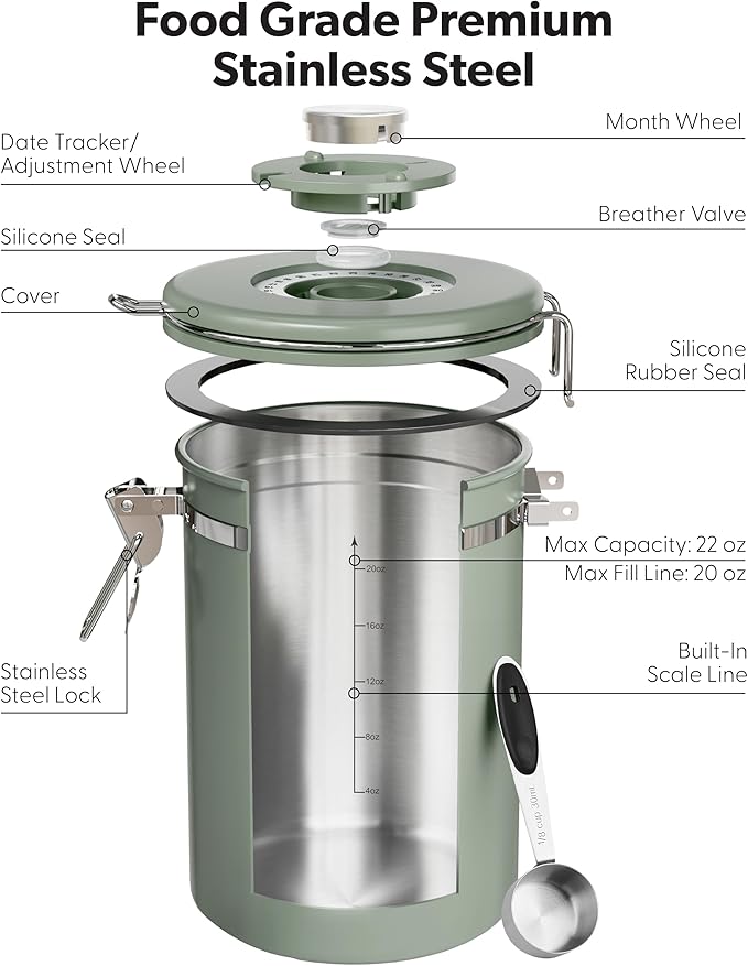 Veken Coffee Canister with Window, Airtight Stainless Steel Kitchen Food - Image 7