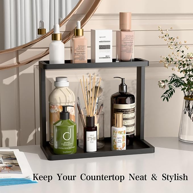 PEKER Bamboo Bathroom Organizer Countertop – Small Vanity Storage Shelf - Image 2