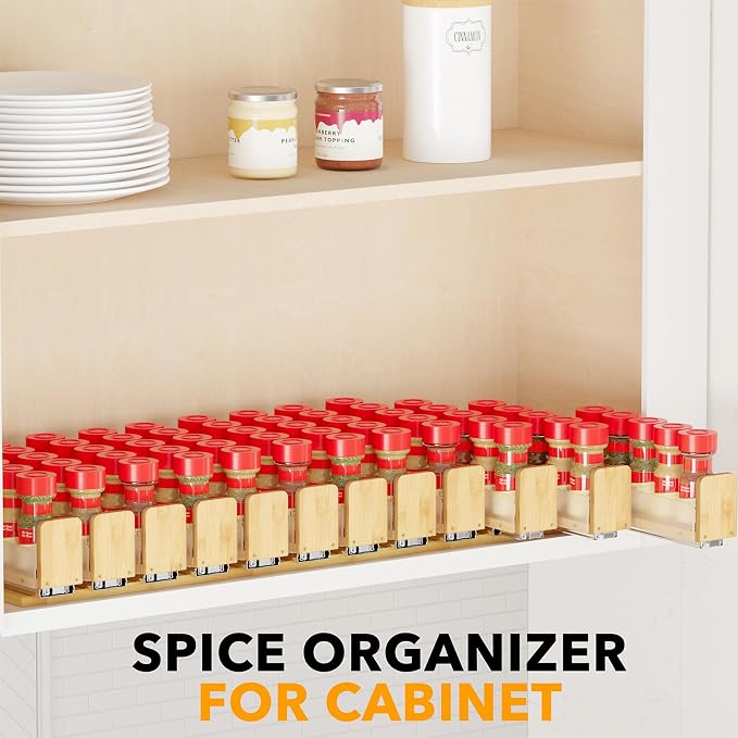 SpaceAid Bamboo Pull Out Spice Rack Organizer - Image 6