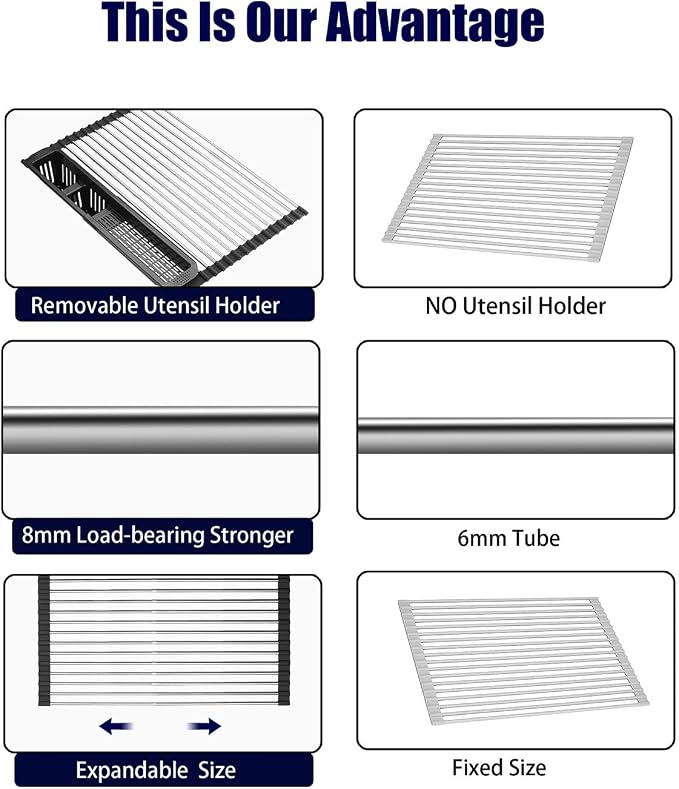 Roll Up Dish Drying Rack, Expandable Over The Sink Dish Drainer, Stainless - Image 5