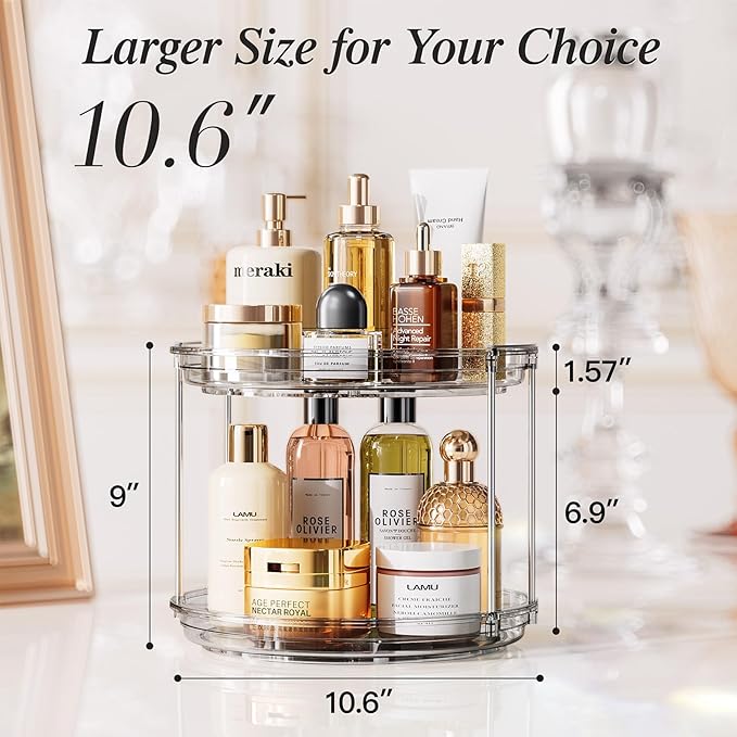 LAMU 2 Tier Lazy Susan Turntable Organizer 10.6'' Rotating Spice Rack - Image 2