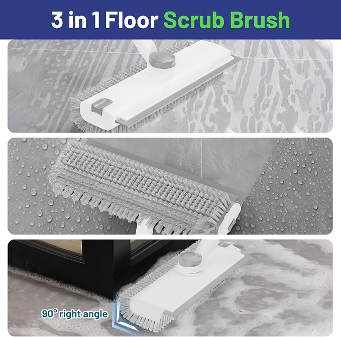 Floor Scrub Brush with Long Handle: 3 in 1 Heavy-Duty Floor Scrubber Brush with - Image 2