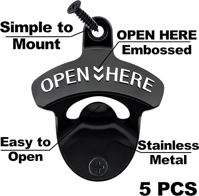 Classic Wall Mounted Bottle Opener Stainless Black and White Mountable Beer Cap - Image 2