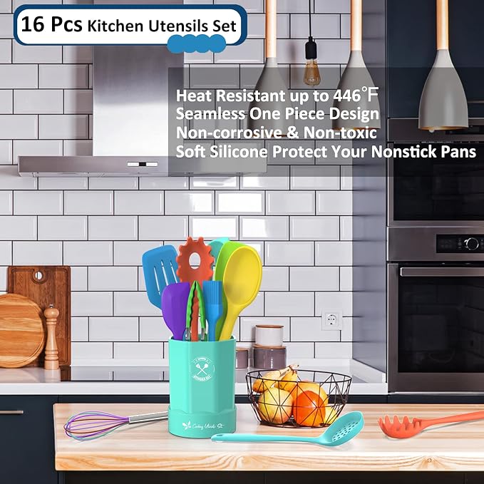 Silicone Kitchen Utensils Set, 16-Piece Silicone Cooking Utensils by Deedro - Image 2