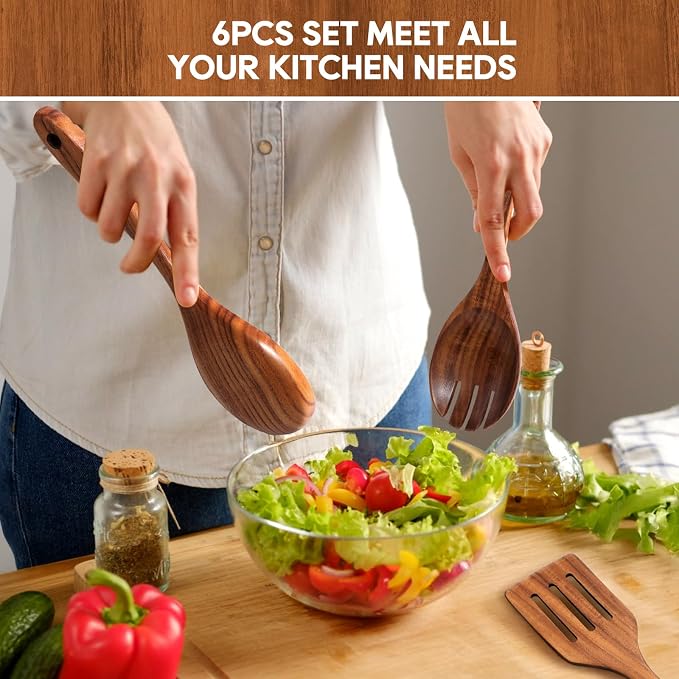 Wooden Spoons for Cooking, Comfortable Grip, Heat Resistant Kitchen Utensils - Image 6